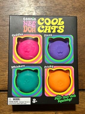 Needoh Cool Cats 4-Pack Squishy Sensory Toys - Pink, Purple, Teal, Orange